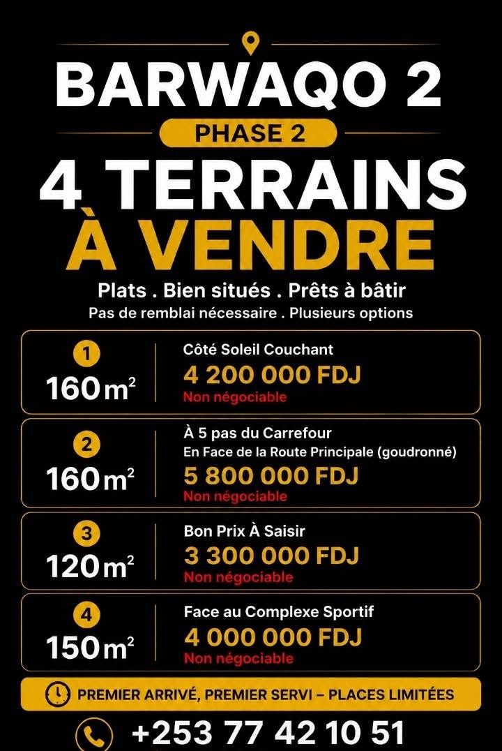 4 Terrains à vendre BARWAQO 2 – PHASE 2